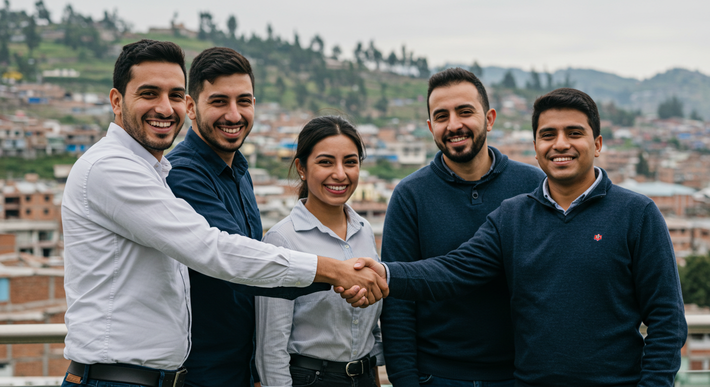 Equipo de ESVA con empresario celebrando alianzas