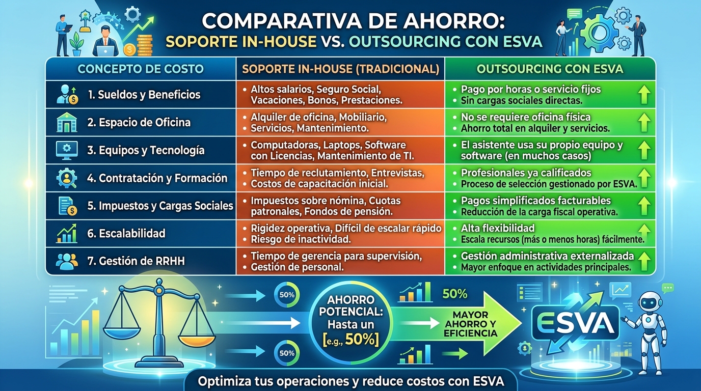 Comparativa de costos soporte técnico Piura Gráfico comparativo de ahorro entre soporte interno vs outsourcing de ESVA