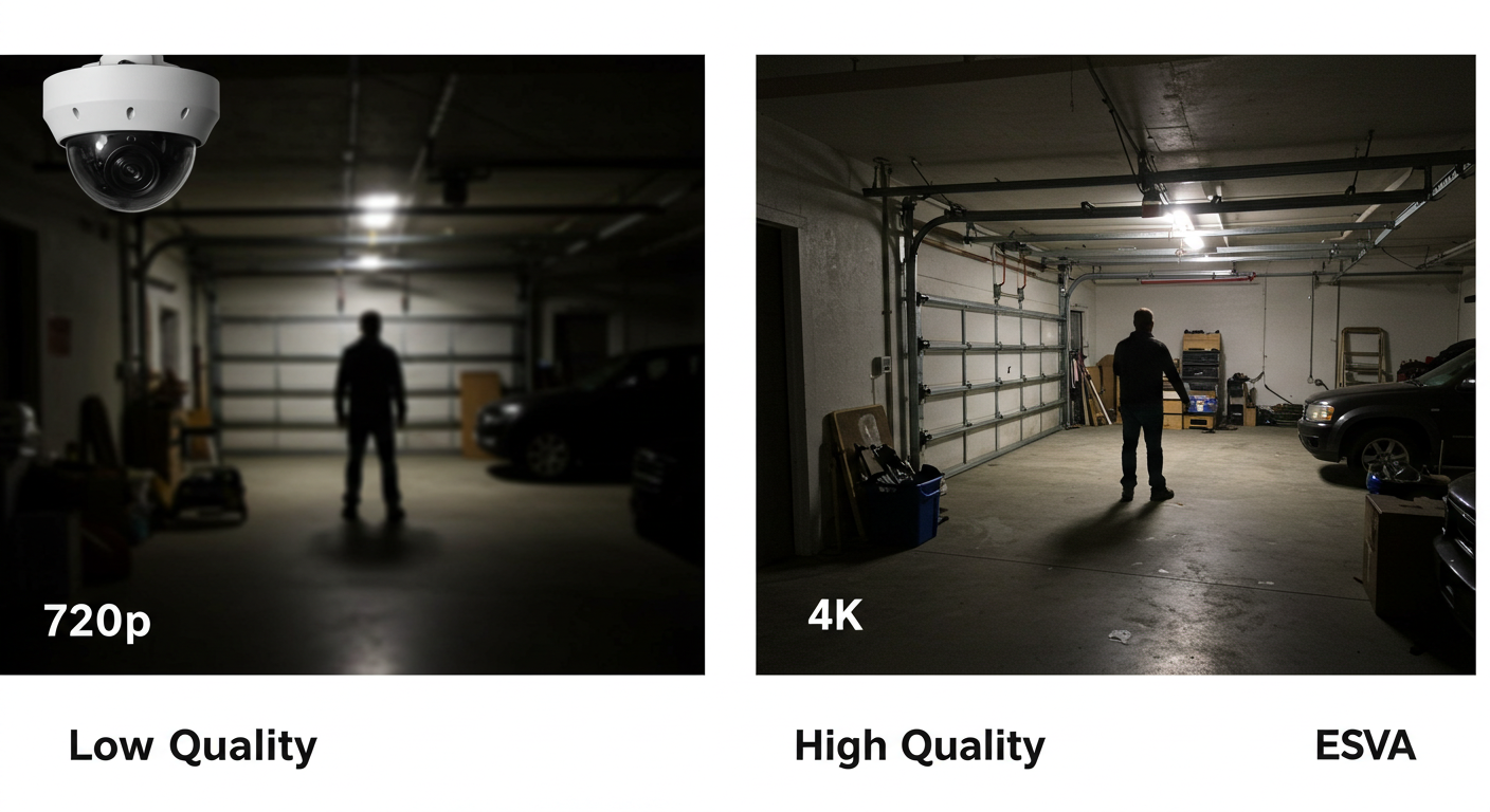 Comparativa de calidad de imagen entre una cámara de baja resolución y una cámara 4K de ESVA.