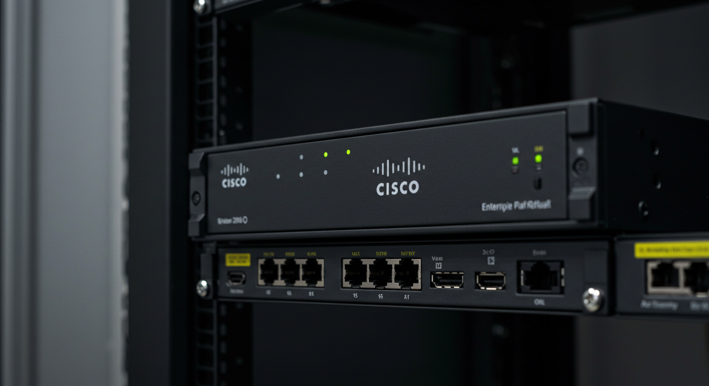 Firewall empresarial Cisco Meraki instalado en rack