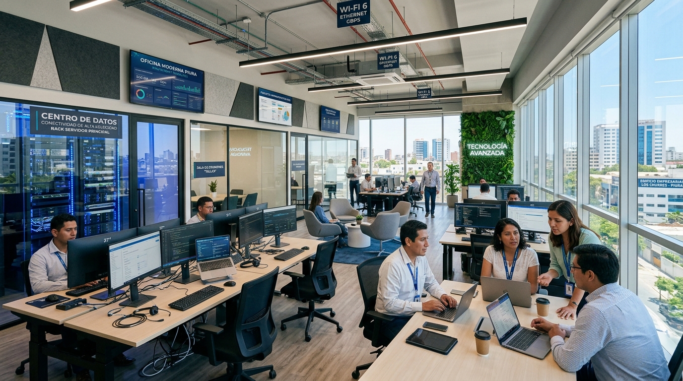 Optimización de oficinas con ESVA Oficina moderna en Piura con infraestructura tecnológica optimizada