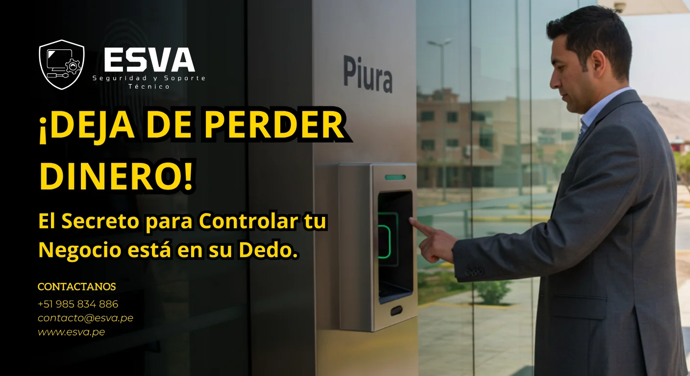 Collage de diferentes tipos de lectores de huella dactilar siendo usados en distintos entornos empresariales en Piura.