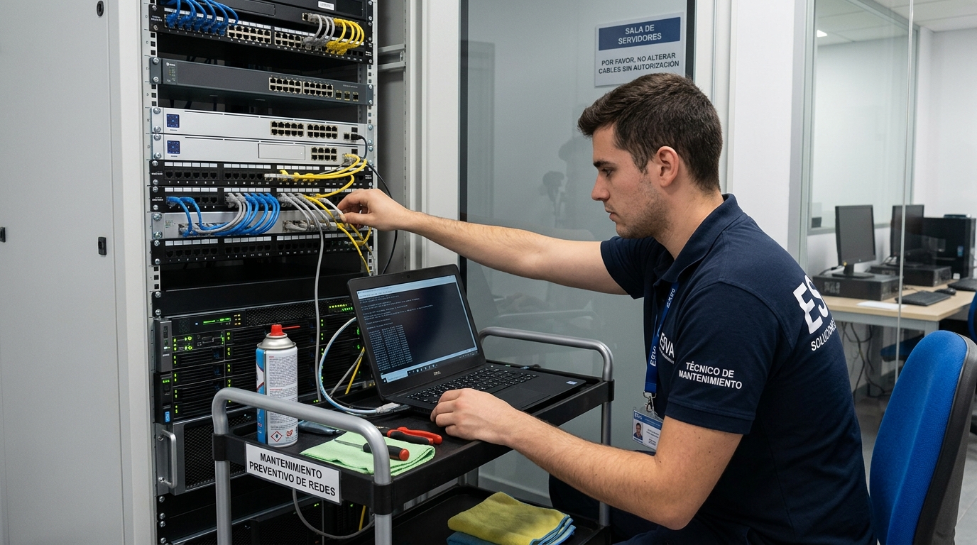 Mantenimiento preventivo de servidores en Piura Técnico de ESVA realizando mantenimiento preventivo