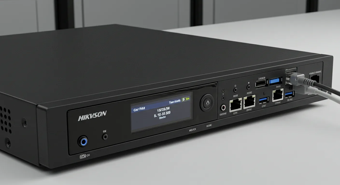 Ilustración de un grabador DVR/NVR con discos duros, representando el almacenamiento de video de seguridad.