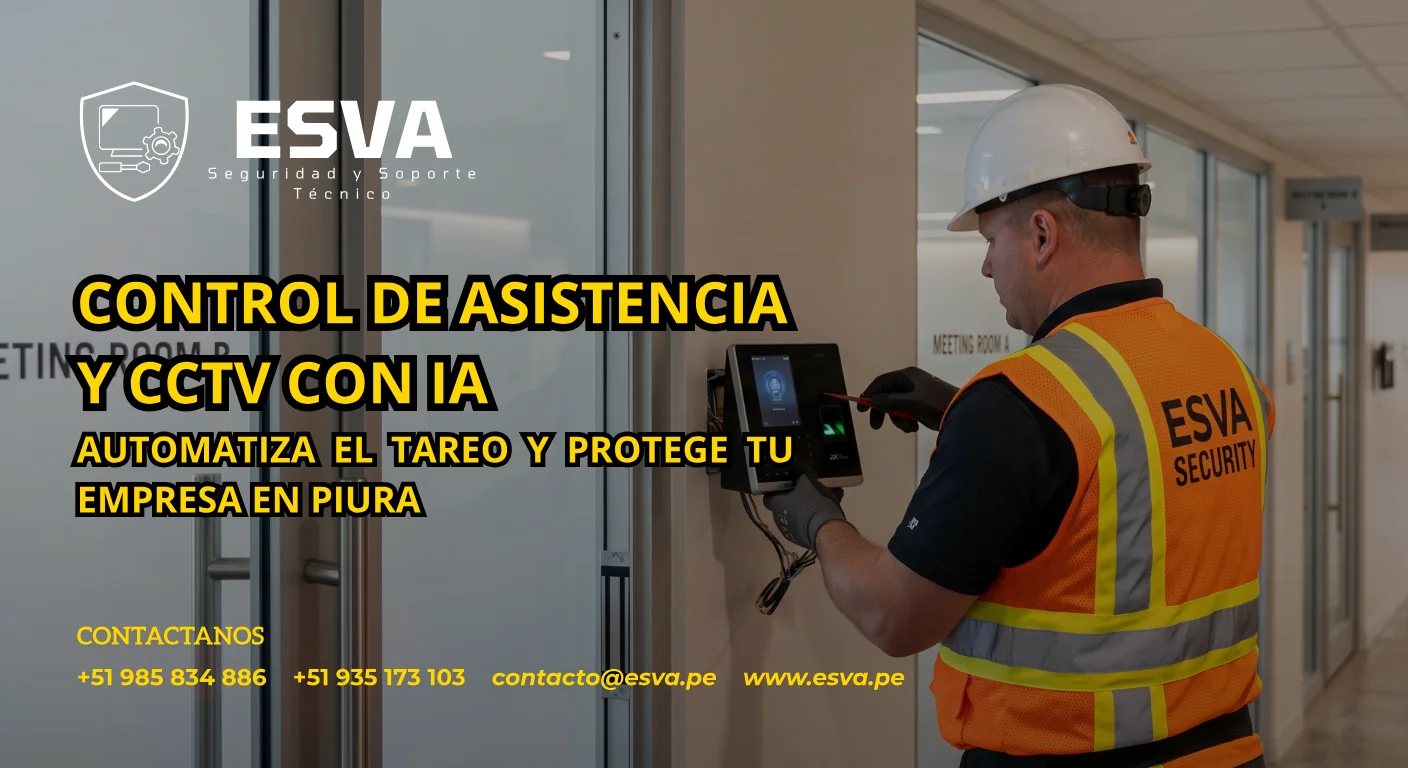 Técnico de ESVA instalando una solución integrada de control de acceso y videovigilancia