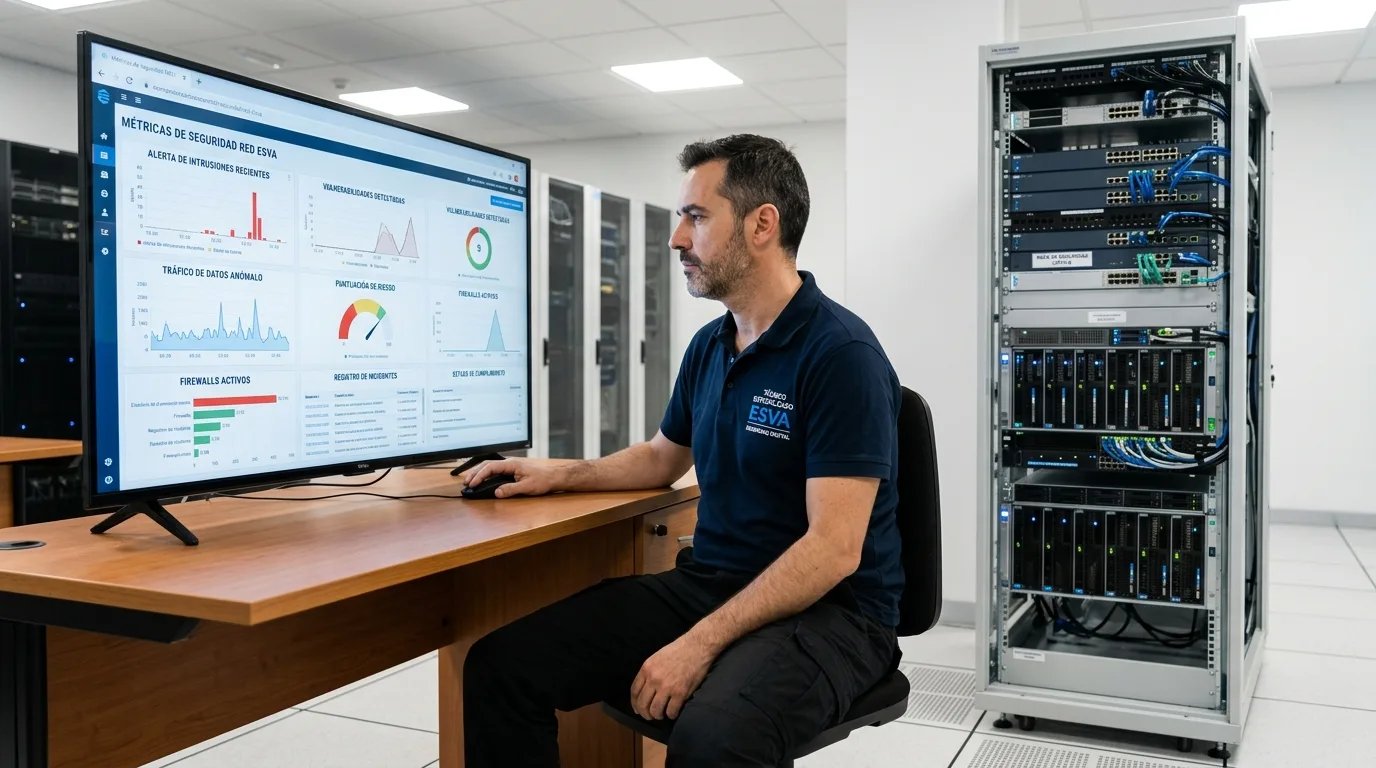 Técnico de ESVA realizando diagnóstico de red empresarial